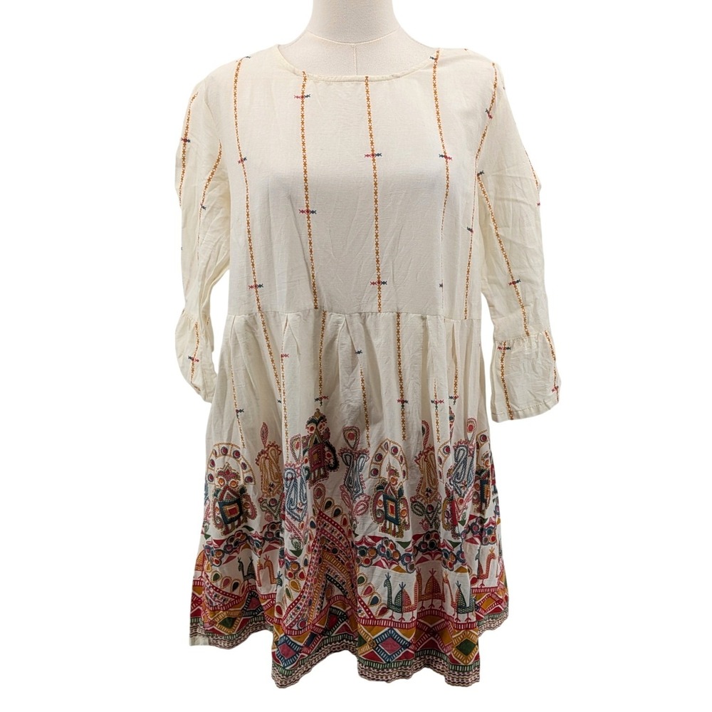 Anouk by‎ Myntra Boho Peasant Dress Cotton Paisley Border Open Back XL